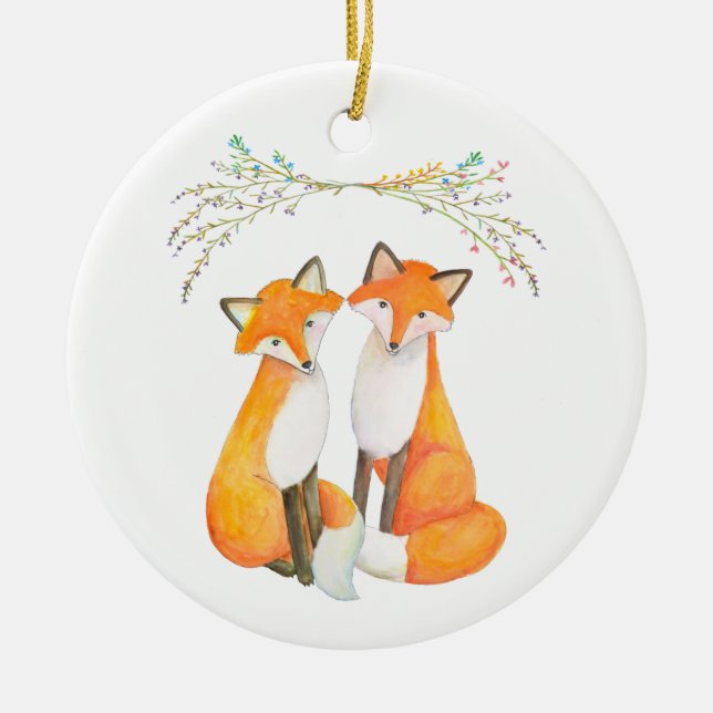 Personalised First Christmas Together Fox Couple   Ceramic Ornament (Front)