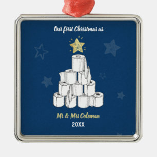 Personalised First Christmas Toilet Paper Tree Metal Ornament