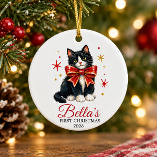 personalised first christmas tuxedo cat ceramic ornament