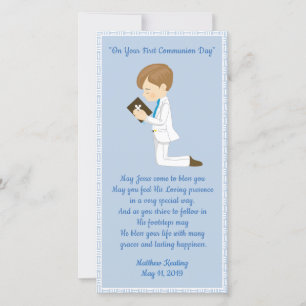 Personalised First Communion Bookmark Boy Thank You Card