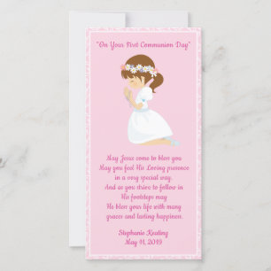 Personalised First Communion Bookmark girl. Thank You Card