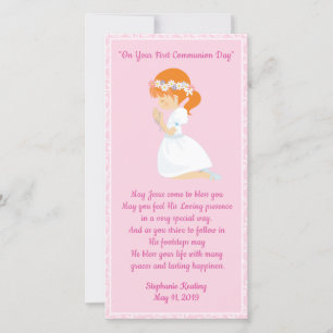 Personalised First Communion Bookmark girl. Thank You Card