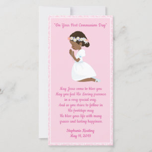 Personalised First Communion Bookmark girl. Thank You Card