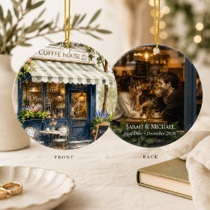 Personalised First Date Photo Coffee Shop Ceramic Ornament