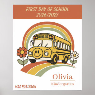 Personalised First Day of School Retro School Bus Poster