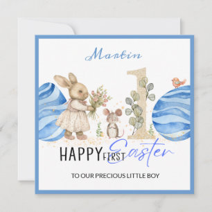 Personalised First Easter Card, Easter Bunny,2eggs Holiday Card