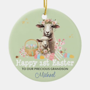 Personalised First Easter keepsake GREEN Lamb Ceramic Ornament