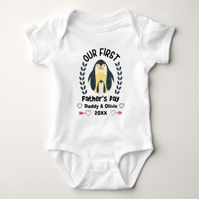 Personalised First Fathers Day 2023, Custom Names Baby Bodysuit (Front)