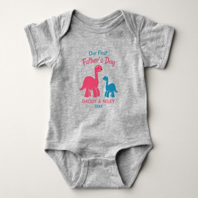 Personalised First Father's Day Cute Dinosaur  Baby Bodysuit (Front)