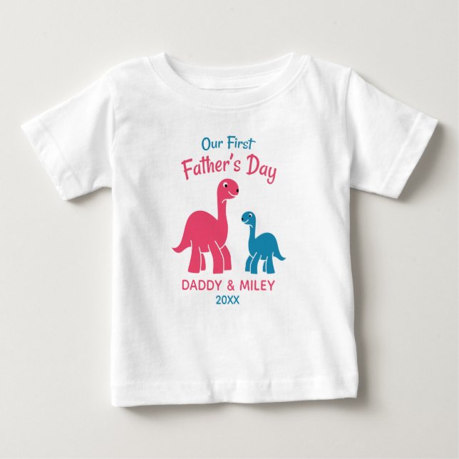 Personalised First Father's Day Cute Dinosaur  Baby T-Shirt (Front)