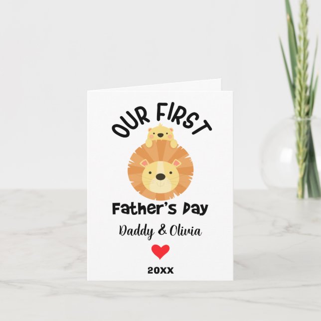 Personalised First Fathers Day, Daddy & lion cub Holiday Card (Front)