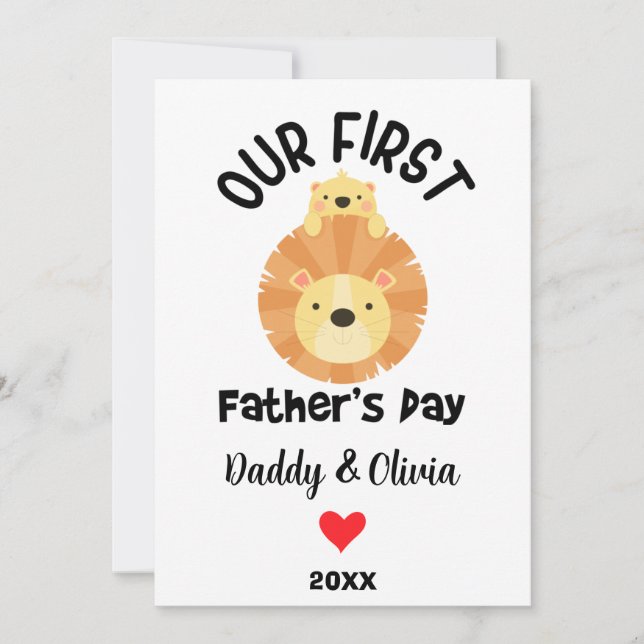 Personalised First Fathers Day, Daddy & lion cub Holiday Card (Front)