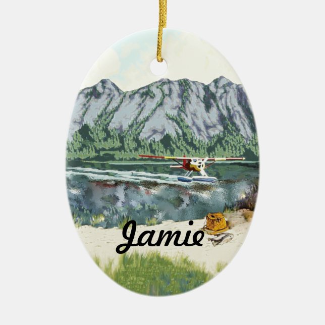 Personalised First Fishing Trip Ceramic Ornament (Front)