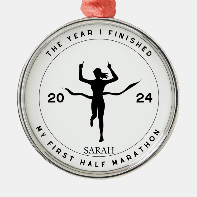 Personalised First Half Marathon Gift For Her Metal Ornament (Front)