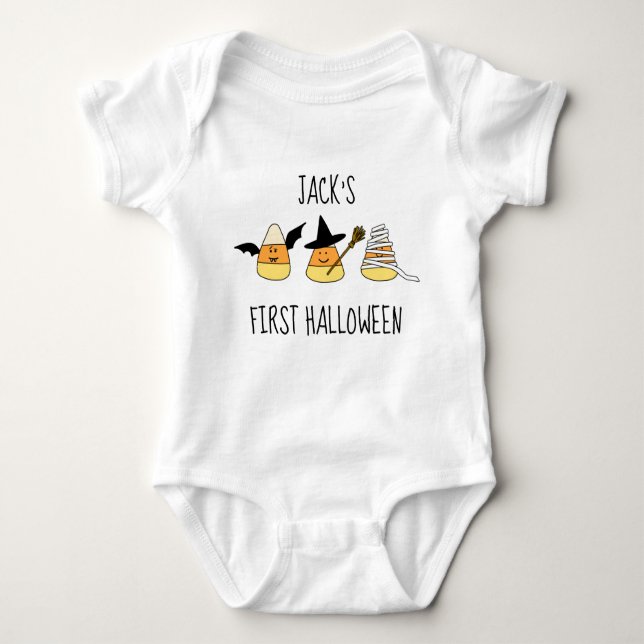 Personalised First Halloween Candy Corn Baby Bodysuit (Front)