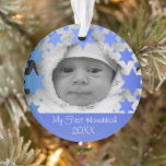 Personalised First Hanukkah Ornament<br><div class="desc">Happy Hanukkah! Star of David and Menorah Design Hanukkah Ornament with personalised year,  baby name,  birth date,  and photo. The perfect way to commemorate a new bundle of joy's first holiday! Makes a great gift!</div>