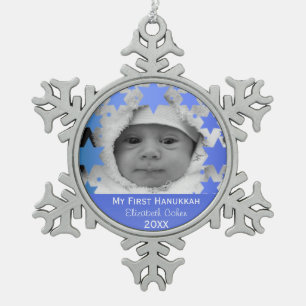 Personalised First Hanukkah Snowflake Pewter Christmas Ornament
