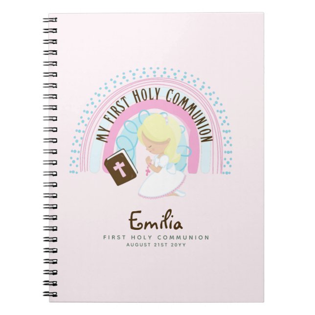 Personalised First Holy Communion Blonde Hair Girl Notebook (Front)