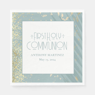 Personalised First Holy Communion Blue Gold Cross Napkin