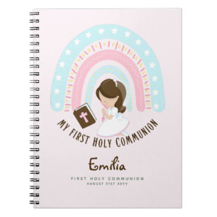 Personalised First Holy Communion Brown Hair Girl  Notebook