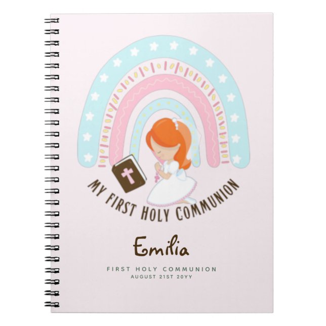 Personalised First Holy Communion Red Hair Girl No Notebook (Front)