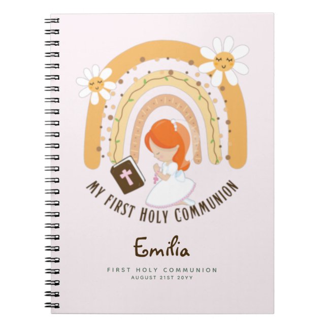 Personalised First Holy Communion Red Hair Girl No Notebook (Front)