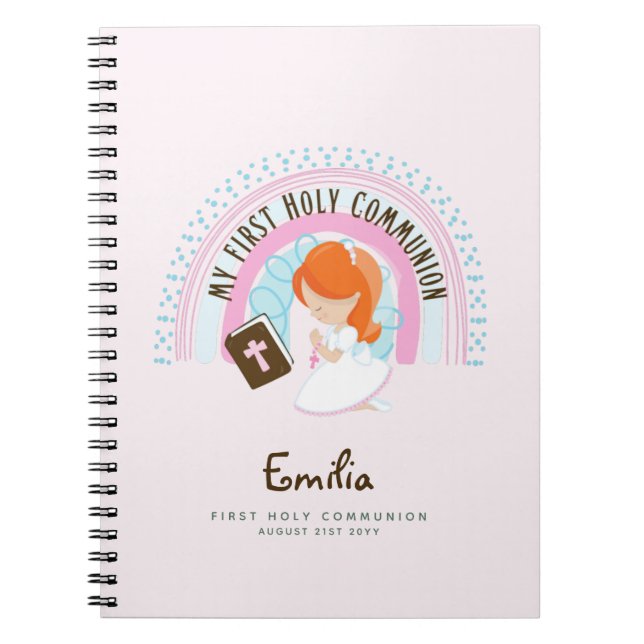 Personalised First Holy Communion Red Hair Girl Notebook (Front)