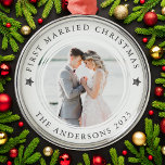 Personalised First Married Christmas Photo Metal Ornament<br><div class="desc">Personalise this ornament with favourite photo from your wedding day for a keepsake ornament to hang on your tree</div>