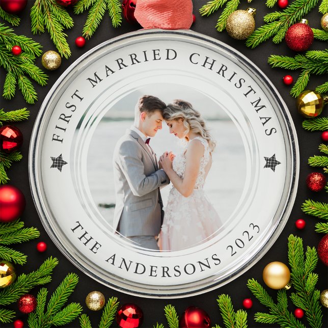 Personalised First Married Christmas Photo Metal Ornament (Creator Uploaded)