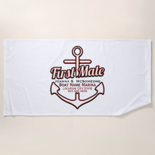Personalised First Mate Anchor Nautical Beach Towel