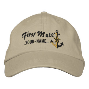 Personalised First Mate Nautical Anchor Black Embroidered Hat