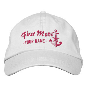 Personalised First Mate Nautical Anchor Fuchsia Embroidered Hat
