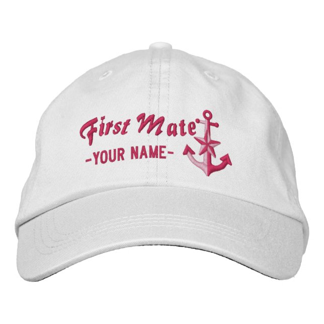 Personalised First Mate Nautical Anchor Fuchsia Embroidered Hat (Front)