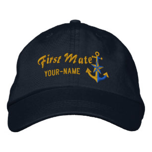 Personalised First Mate Nautical Anchor Golden Embroidered Hat