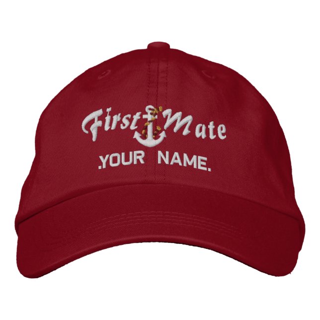 Personalised First Mate Rope Anchor White Embroidered Hat (Front)
