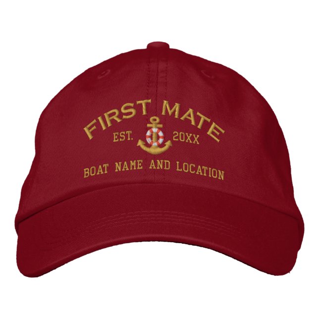 Personalised First Mate YEAR and Names Embroidered Hat (Front)