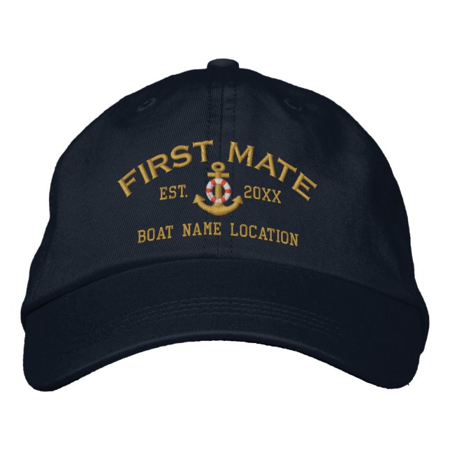 Personalised First Mate YEAR and Names Lifesaver Embroidered Hat (Front)