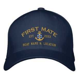 Personalised First Mate YEAR and Names Nautical Embroidered Hat