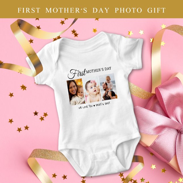 Personalised First Mother’s Day 3 Photo Collage Baby Bodysuit (Personalized First Mother’s Day 3 Photo Collage Baby Bodysuit
)