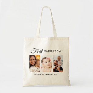 Personalised First Mother’s Day 3 Photo Collage Tote Bag