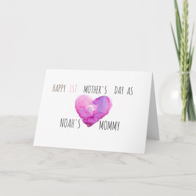 Personalised First Mother's Day Watercolor Heart Card (Front)