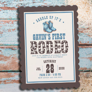 Personalised First Rodeo Blue Boys 1st Birthday Invitation