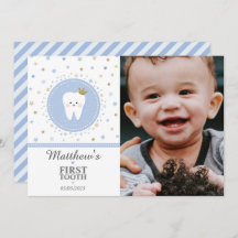 Personalised First Tooth Baby Boy Photo Card