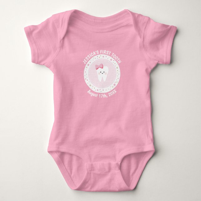 Personalised First Tooth Baby Milestones Outfit. B Bodysuit (Front)