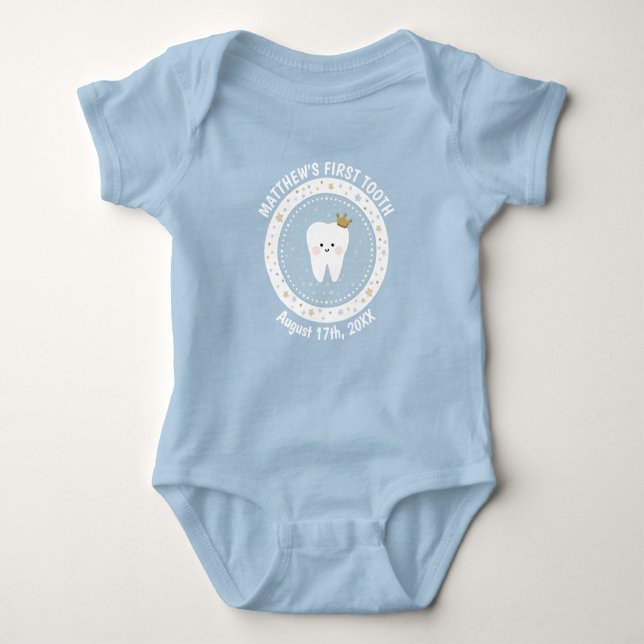 Personalised First Tooth Baby Milestones Outfit. Baby Bodysuit (Front)