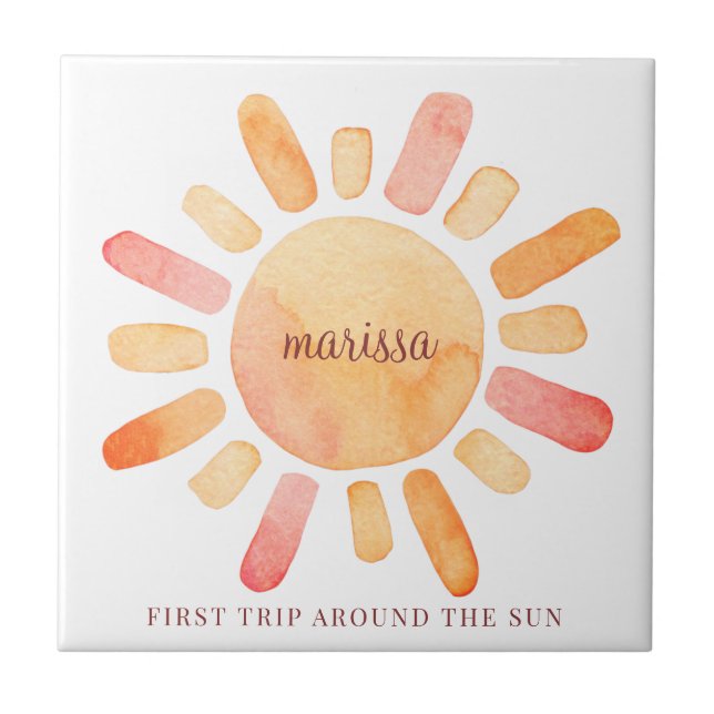 Personalised First Trip Around The Sun Birthday Ceramic Tile (Front)