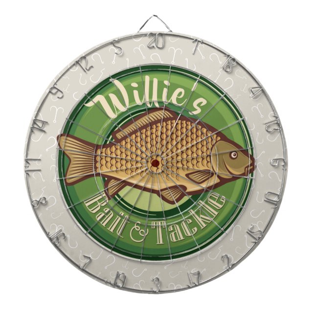 Personalised Fish and Tackle Shop Fishing Angler Dartboard (Front)