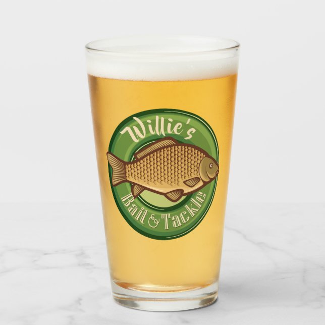 Personalised Fish and Tackle Shop Fishing Angler Glass (Front Filled)