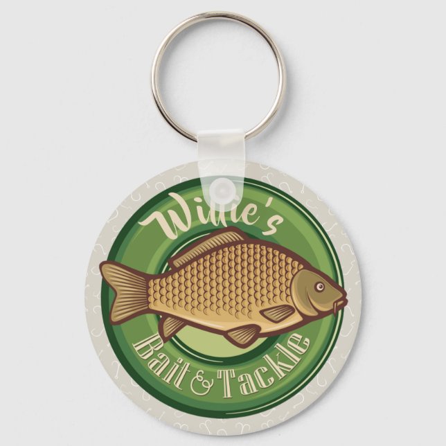 Personalised Fish and Tackle Shop Fishing Angler Key Ring (Front)