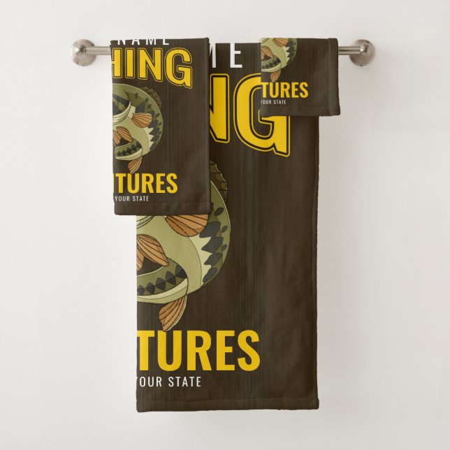 Personalised Fishing Adventures Bass Fish Angler  Bath Towel Set (Insitu)